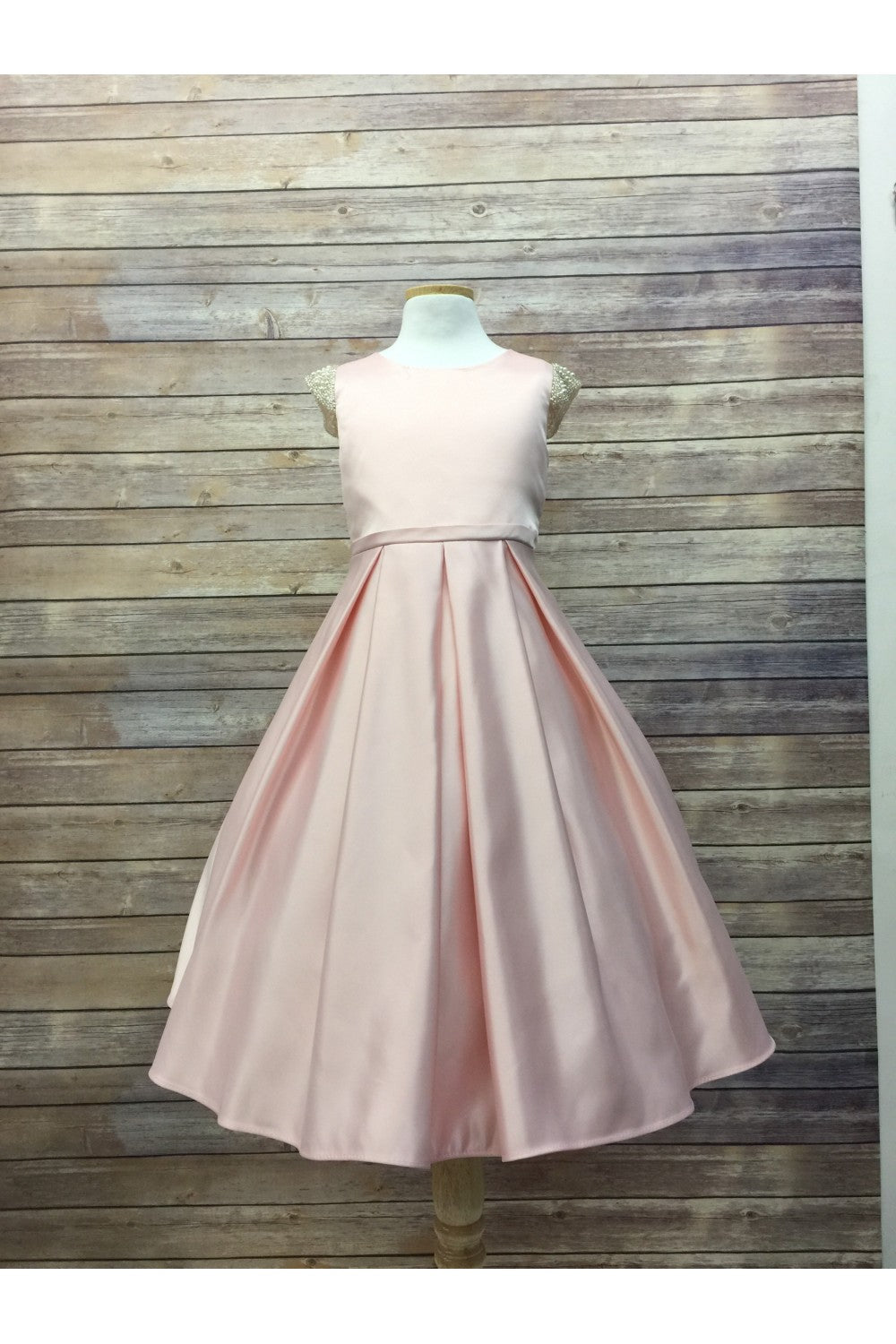 Dull Satin dress with beaded short sleeves Style #201