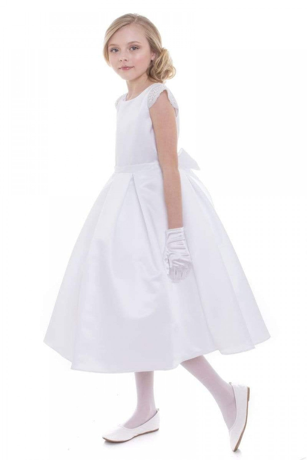 Dull Satin dress with beaded short sleeves Style #201