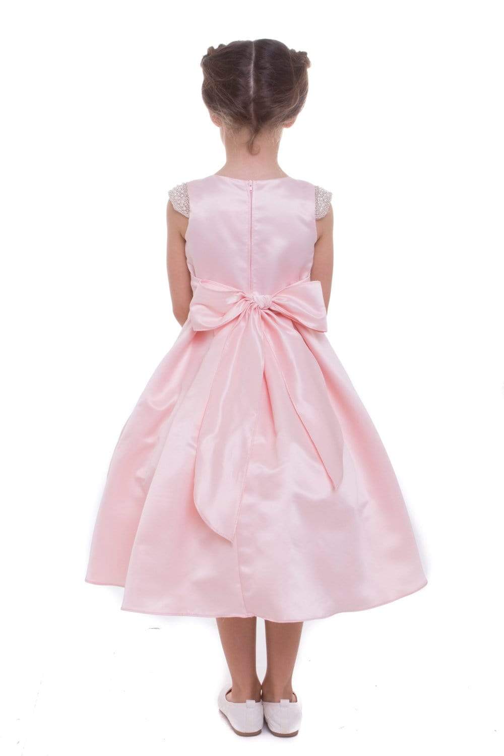 Dull Satin dress with beaded short sleeves Style #201
