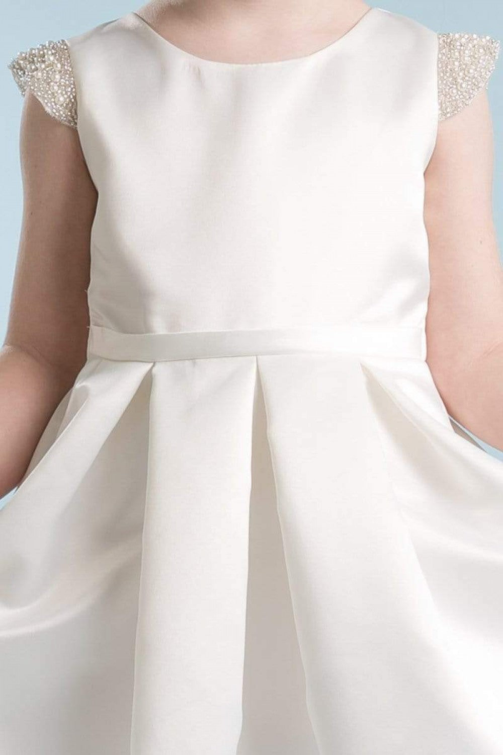 Dull Satin dress with beaded short sleeves Style #201