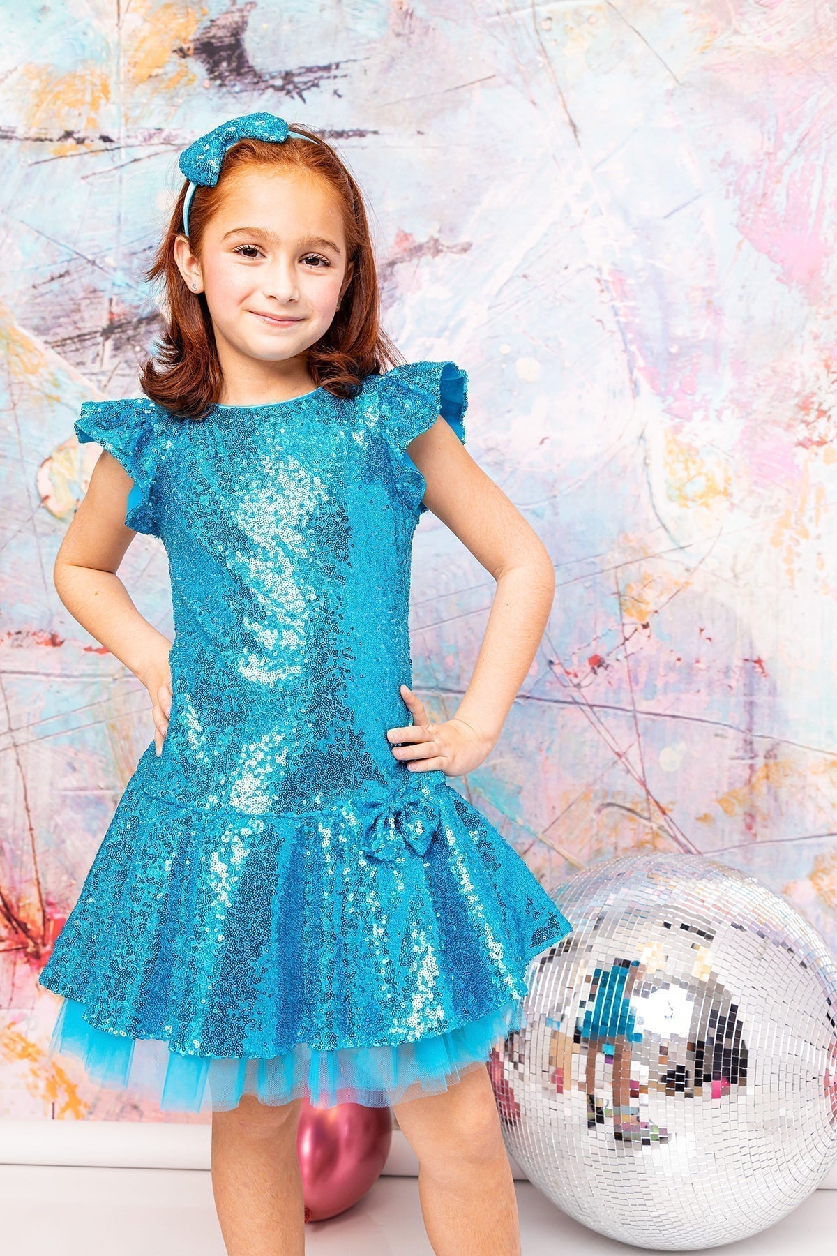 Sequin Ruffle Sleeve Tutu Dress/Rainbow
