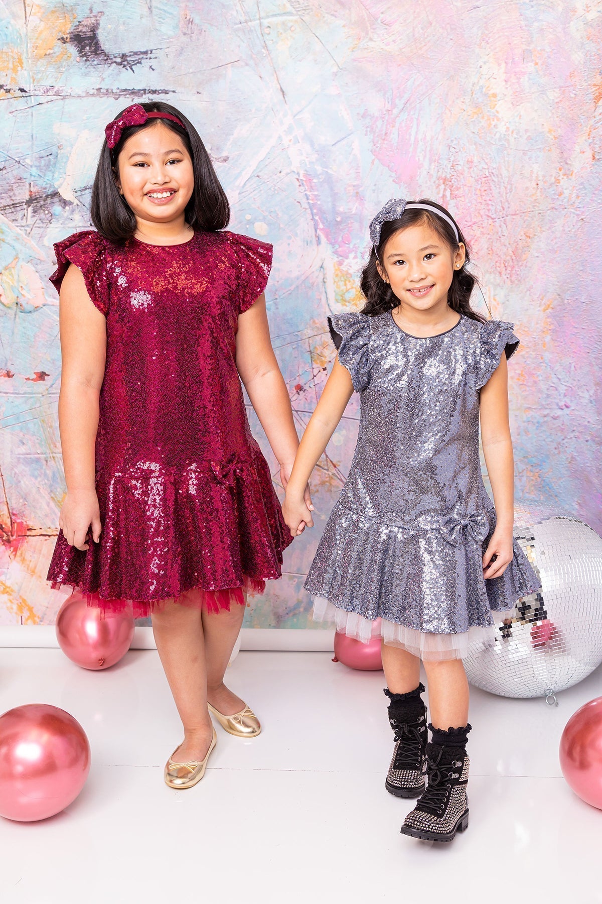 Sequin Ruffle Sleeve Tutu Dress/Rainbow