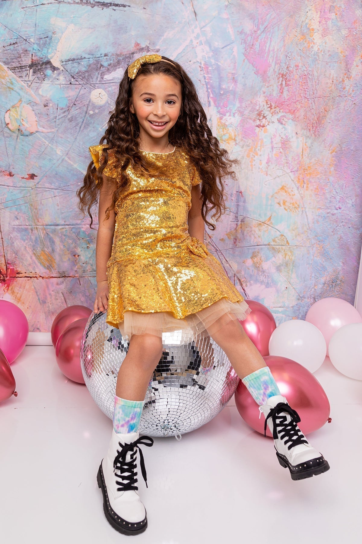 Sequin Ruffle Sleeve Tutu Dress/Rainbow