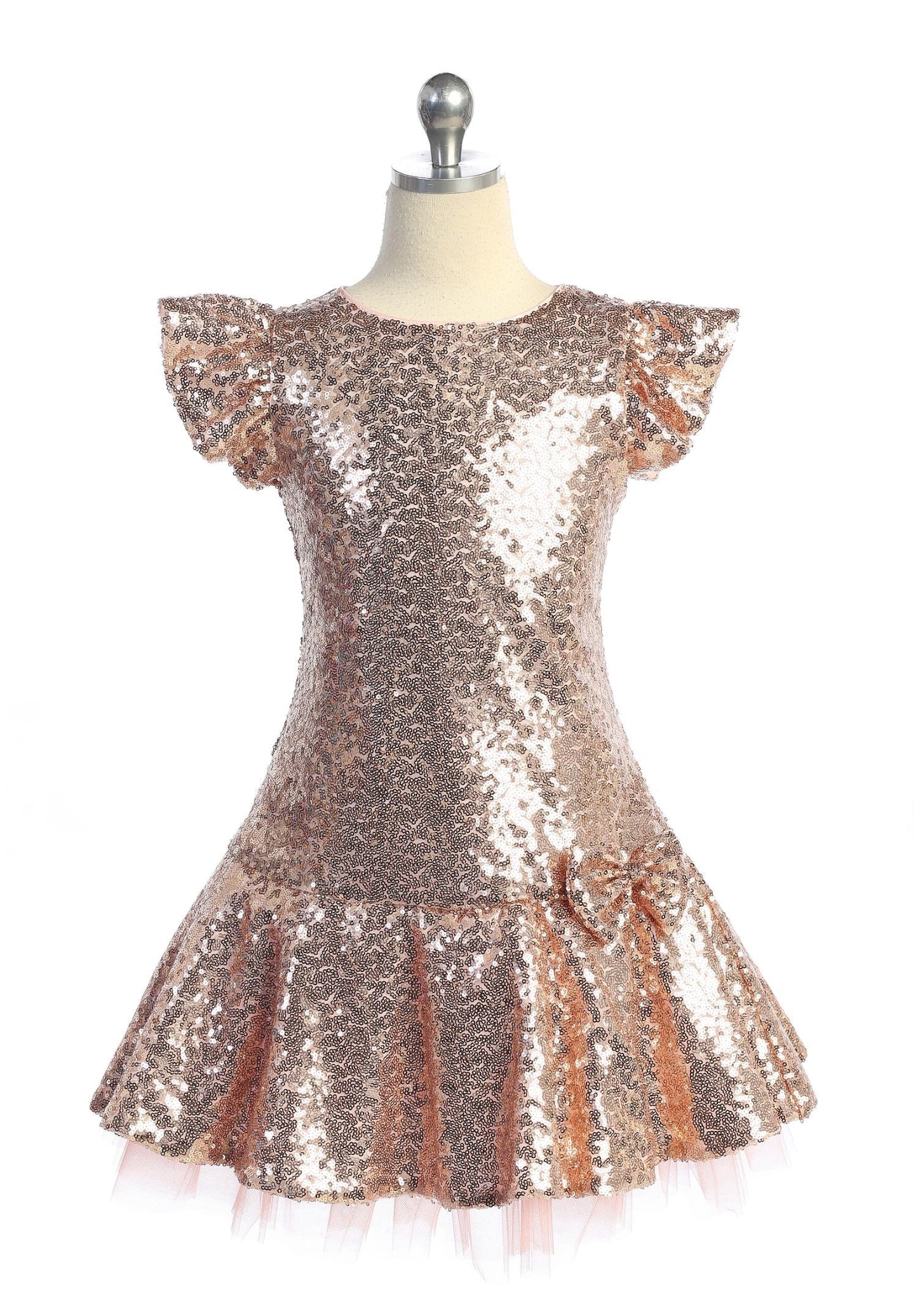 Sequin Ruffle Sleeve Tutu Dress/Rainbow