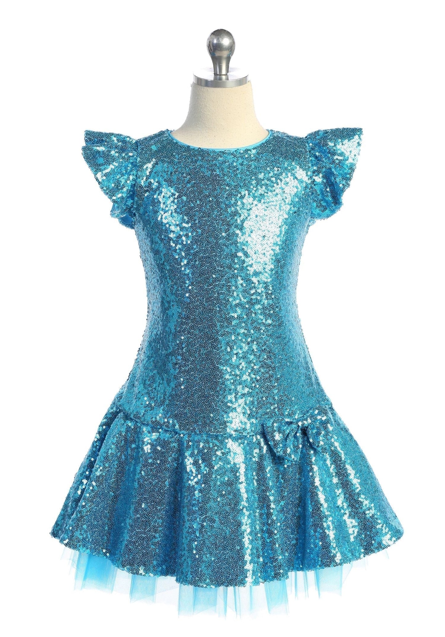 Sequin Ruffle Sleeve Tutu Dress/Rainbow