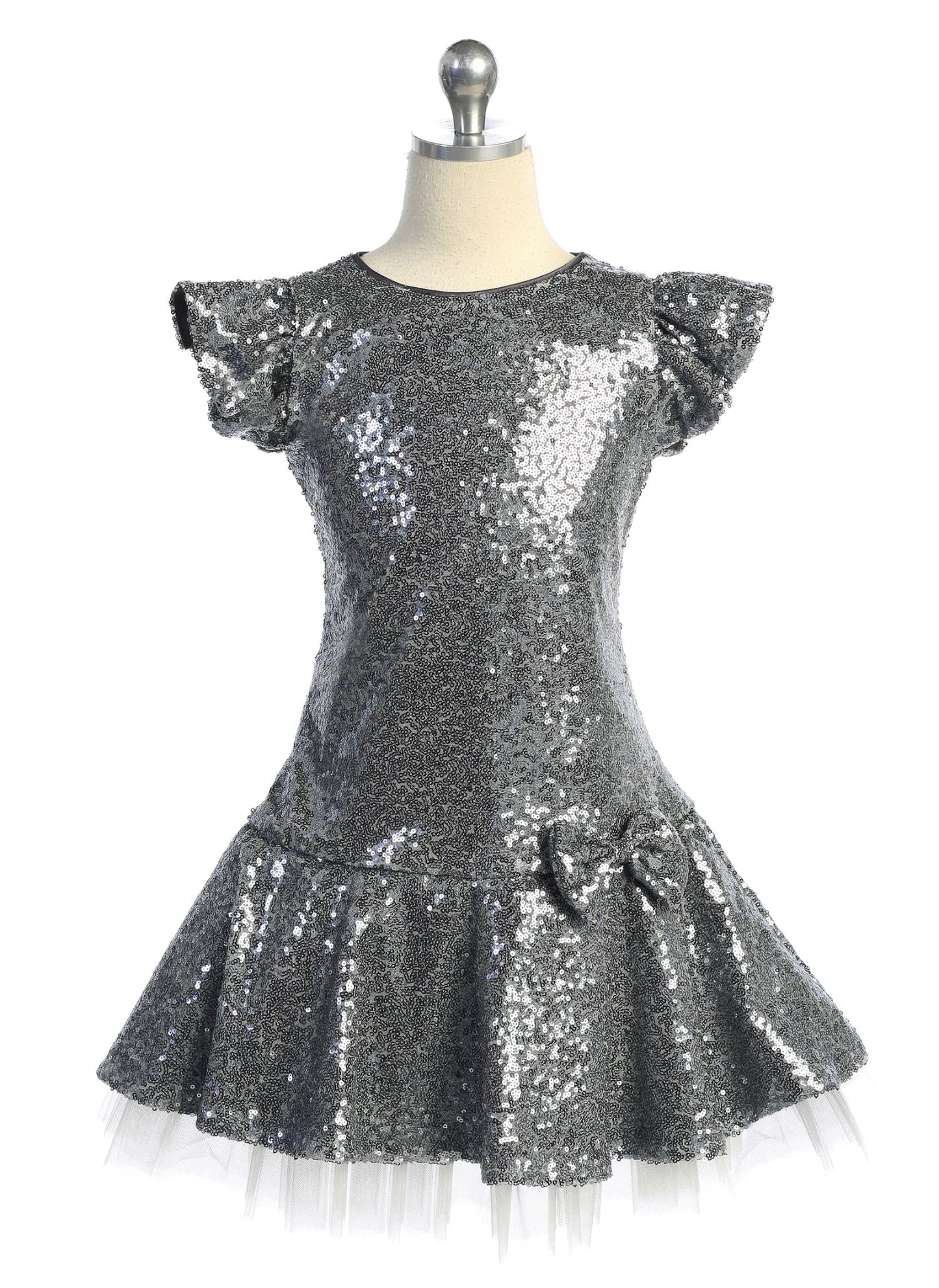 Sequin Ruffle Sleeve Tutu Dress/Rainbow
