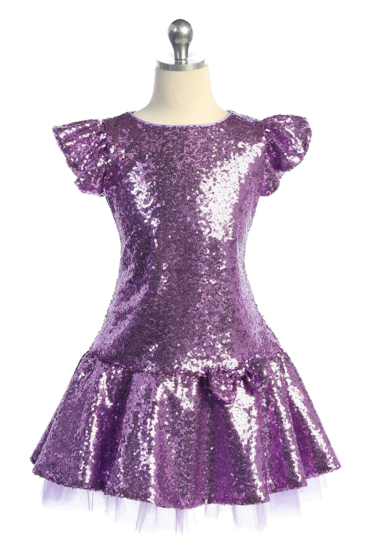 Sequin Ruffle Sleeve Tutu Dress/Rainbow
