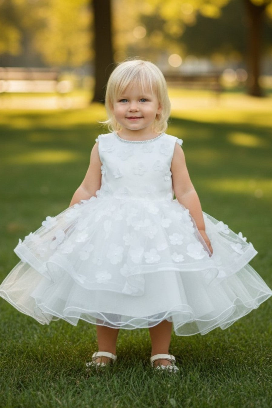STYLE NO : 9170B 3d Daisy Tulle Flower Baby Dress
