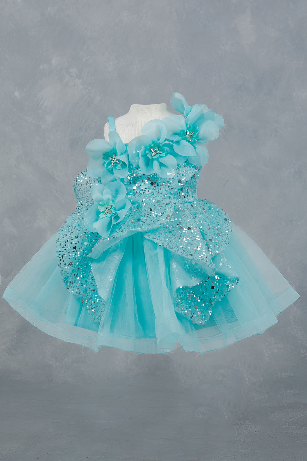STYLE NO : 9181B Little Fashionistas gown with handcrafted floral applique