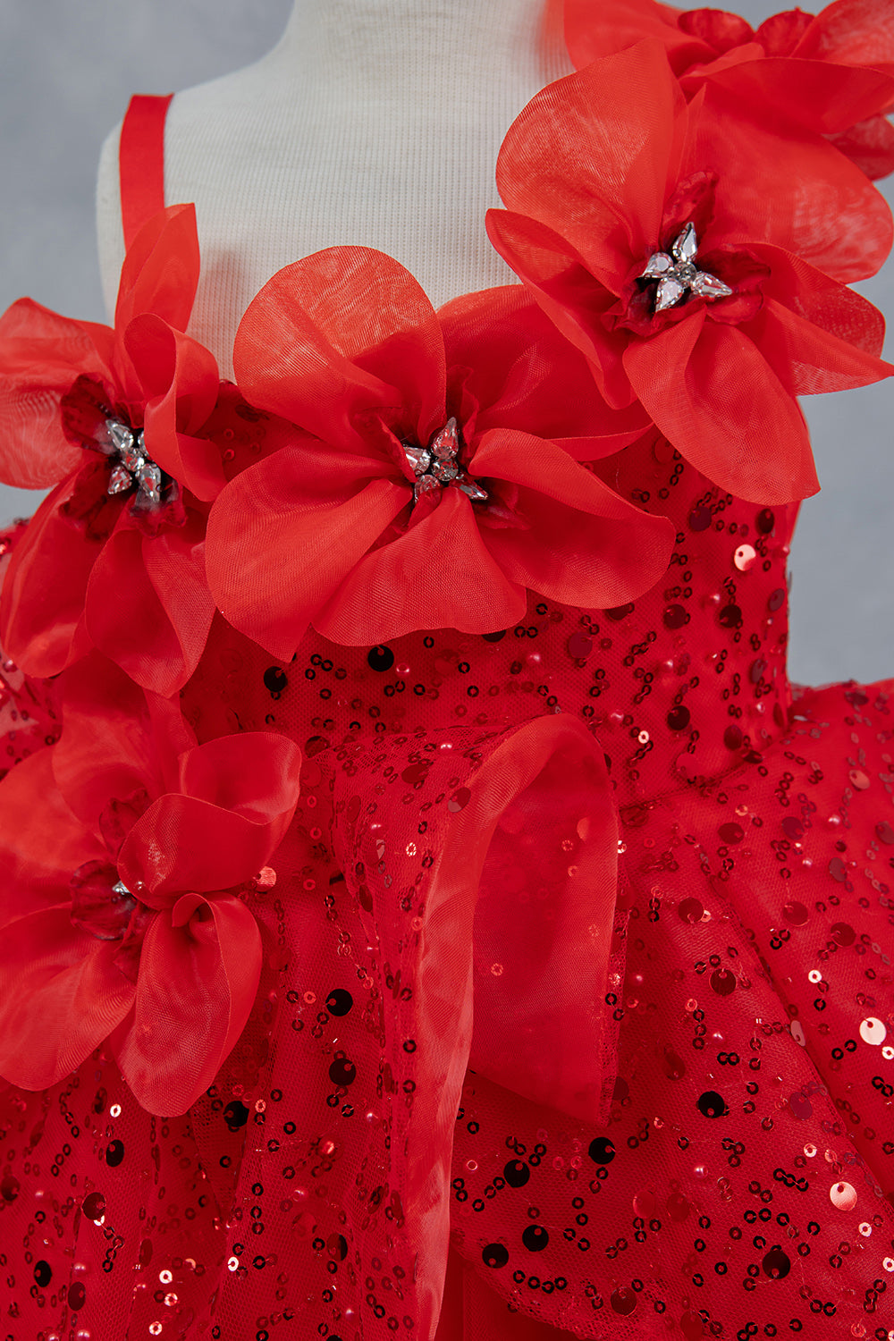 STYLE NO : 9181B Little Fashionistas gown with handcrafted floral applique