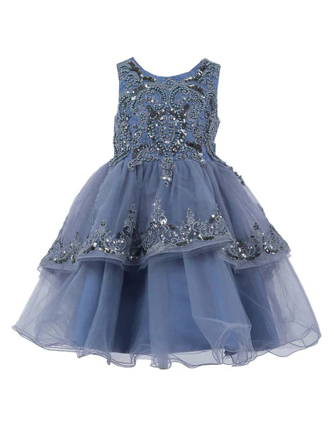 Elegant sleeveless sequin lace dress decorated with sequin flowers/Dusty Rose