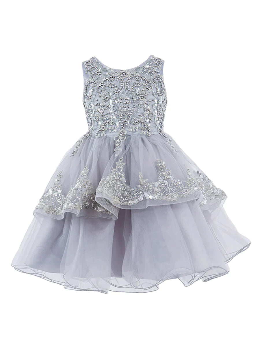 Elegant sleeveless sequin lace dress decorated with sequin flowers/Dusty Rose