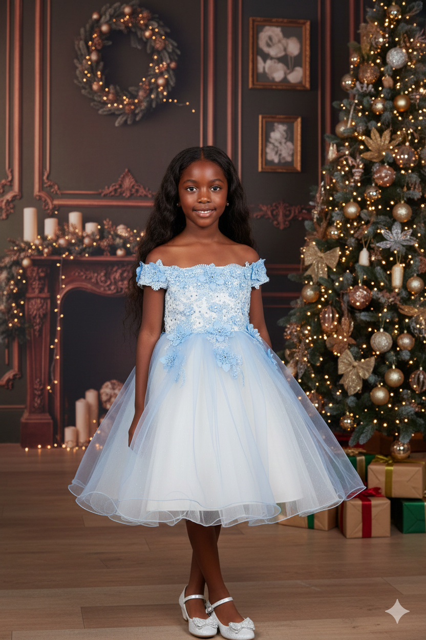 Style #9130 Gorgeous Off Shoulder two tones Spring Dress Blue