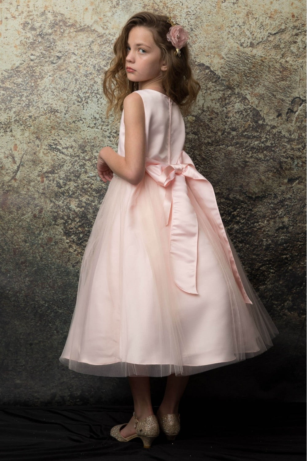 Satin and Tulle dress with Sparkly Rhinestone belt with satin sash Style #208