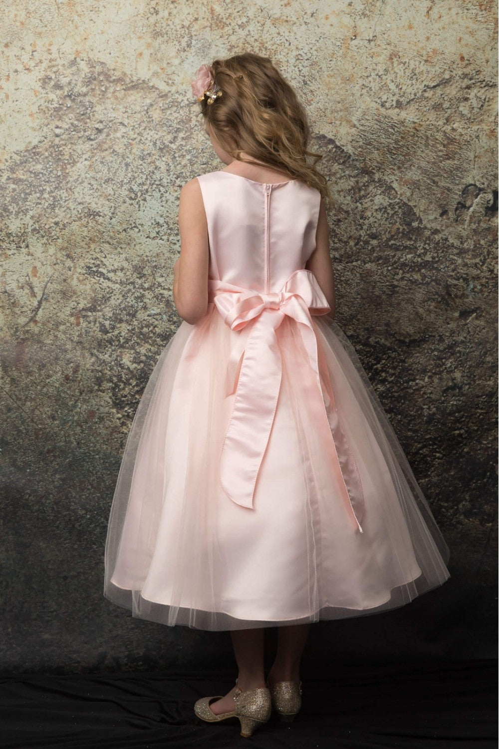 Satin and Tulle dress with Sparkly Rhinestone belt with satin sash Style #208