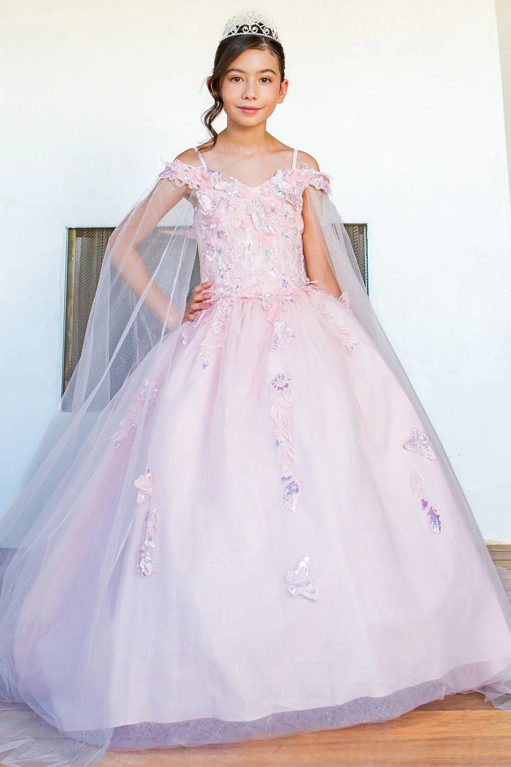 Girls Butterfly Cape Sleeve Gown STYLE NO : 8075
