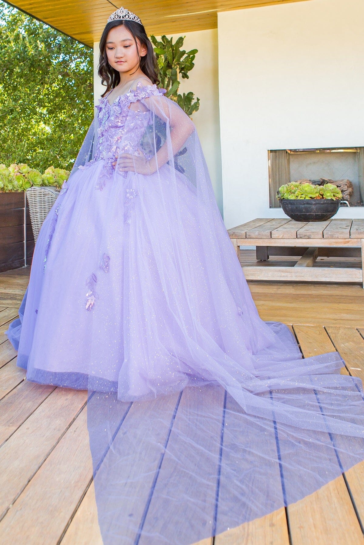 Girls Butterfly Cape Sleeve Gown STYLE NO : 8075
