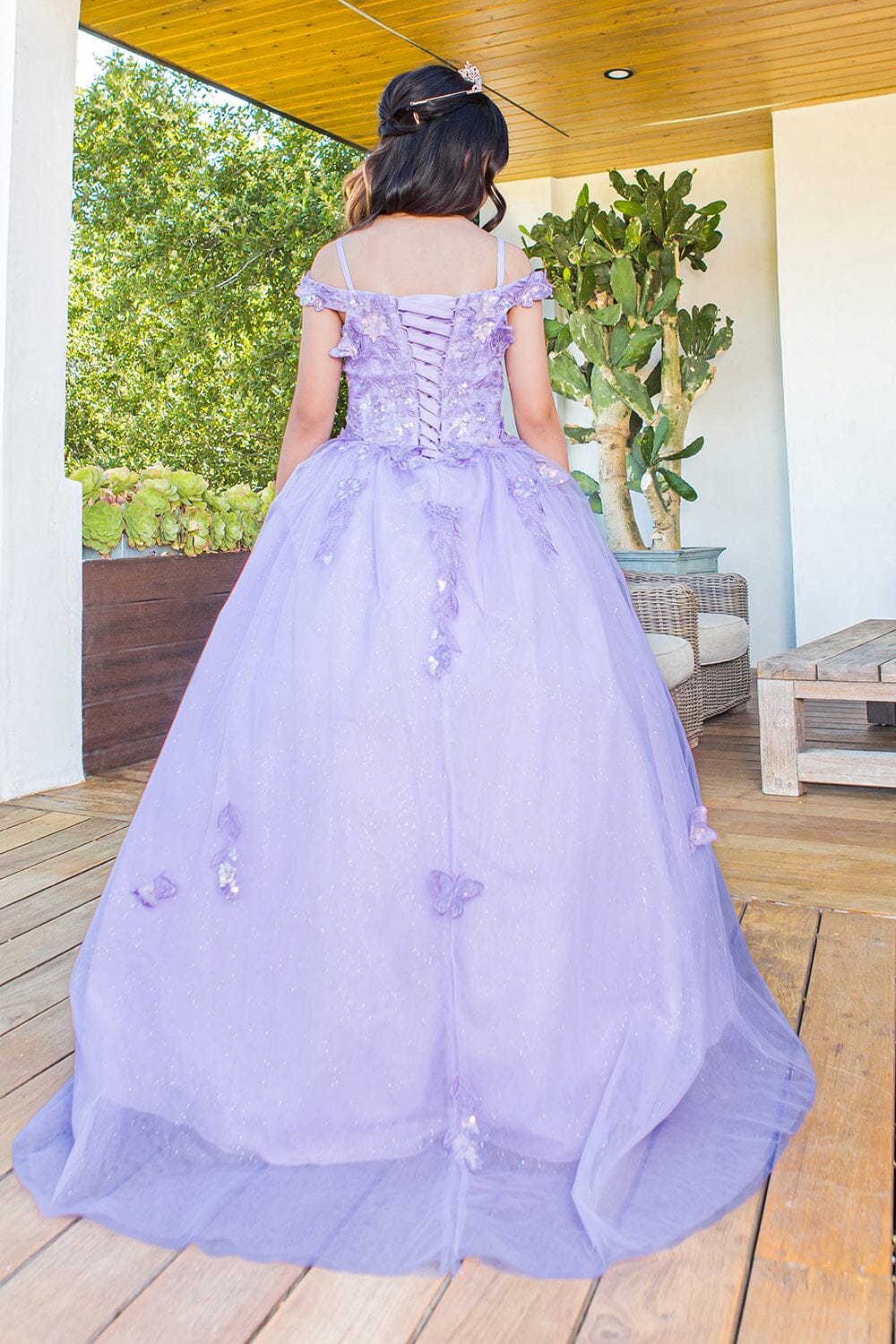 Girls Butterfly Cape Sleeve Gown STYLE NO : 8075