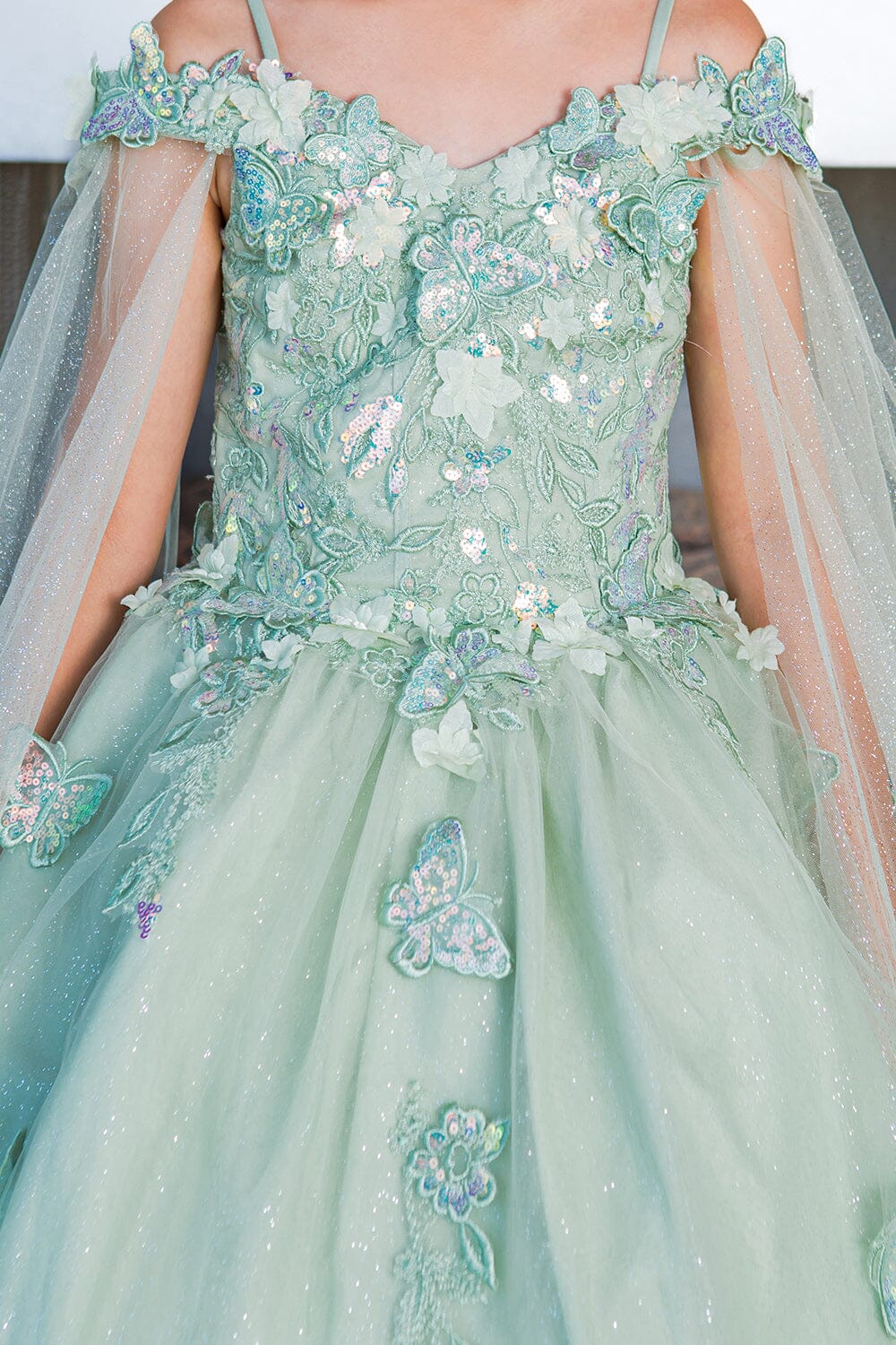 Girls Butterfly Cape Sleeve Gown STYLE NO : 8075