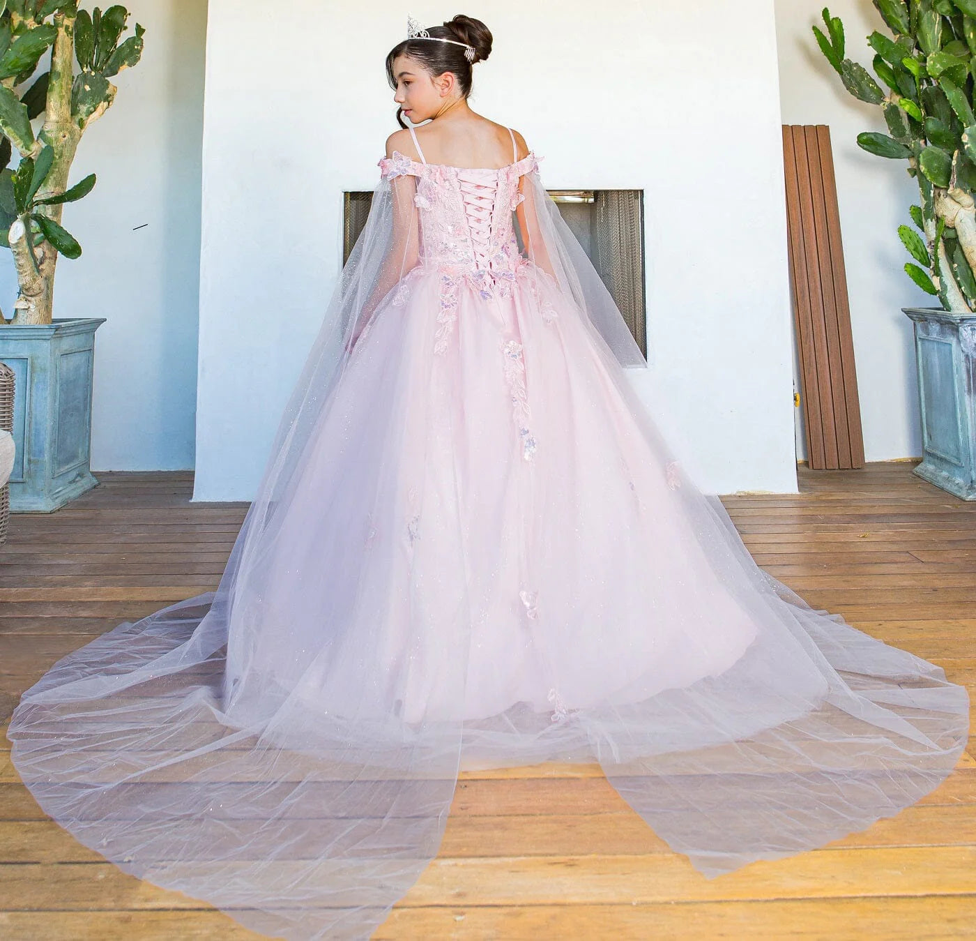 Girls Butterfly Cape Sleeve Gown STYLE NO : 8075
