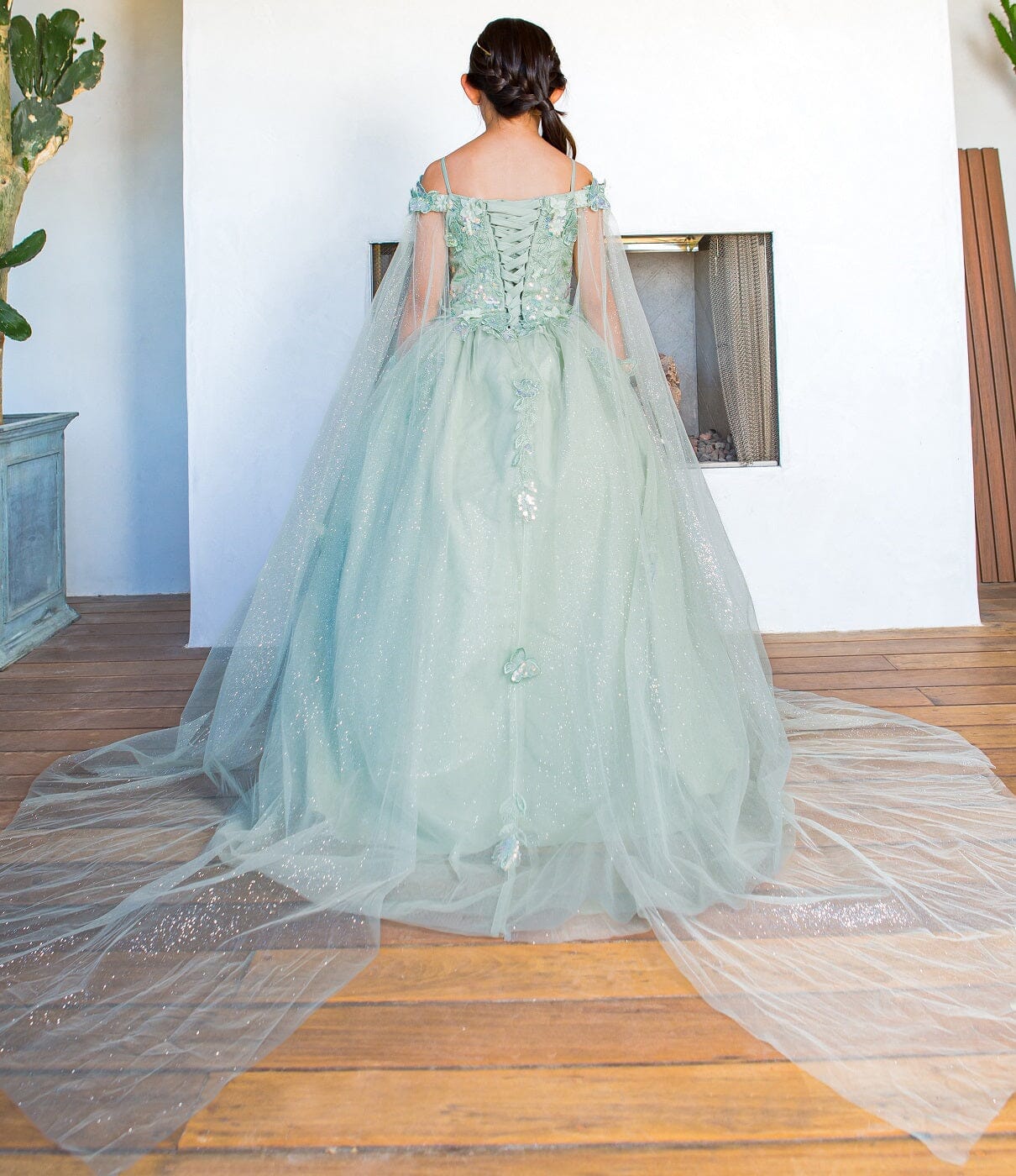 Girls Butterfly Cape Sleeve Gown STYLE NO : 8075