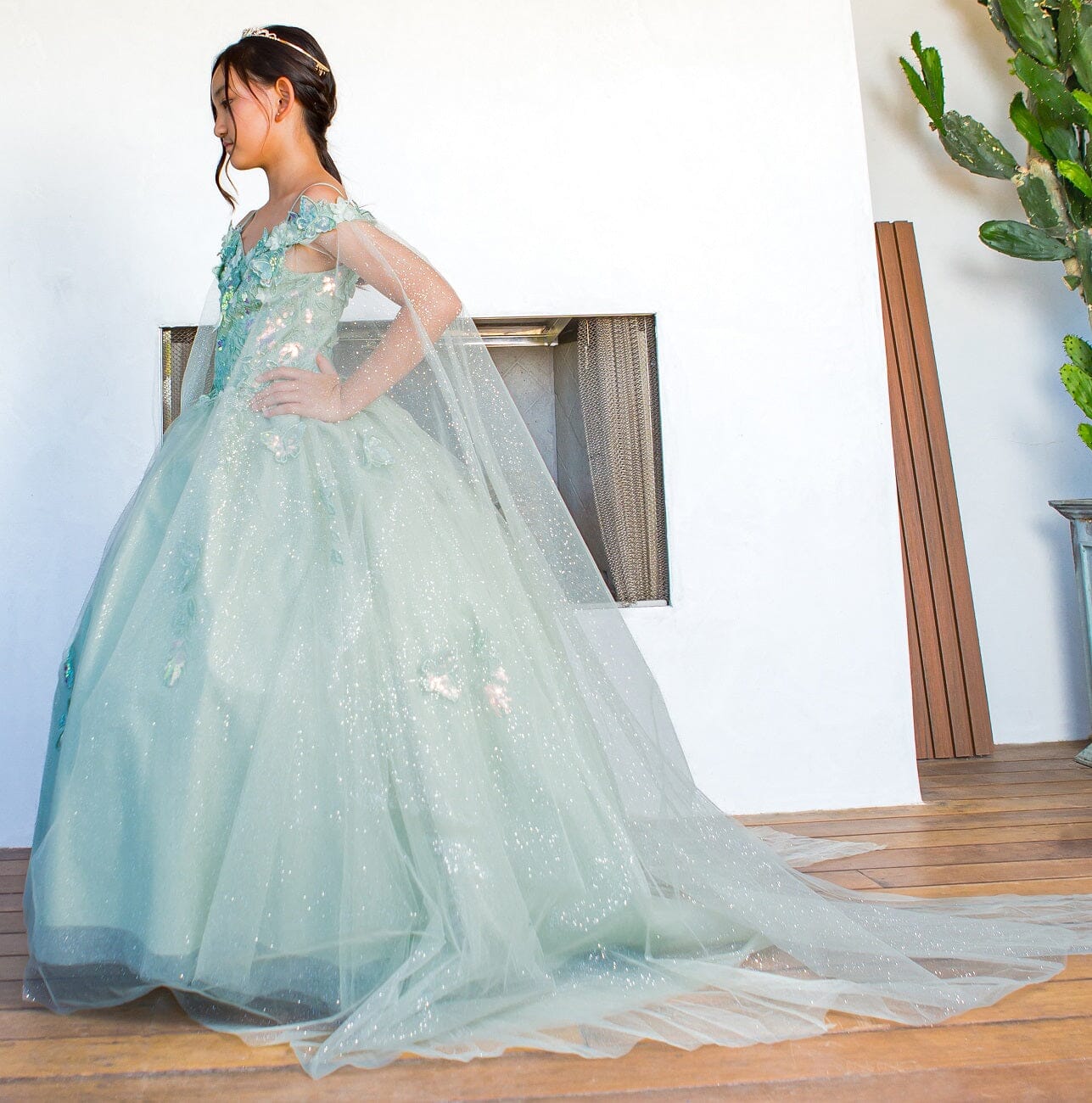 Girls Butterfly Cape Sleeve Gown STYLE NO : 8075