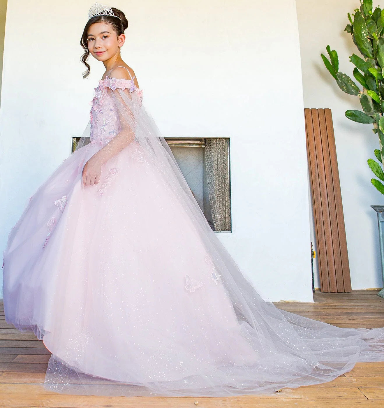 Girls Butterfly Cape Sleeve Gown STYLE NO : 8075
