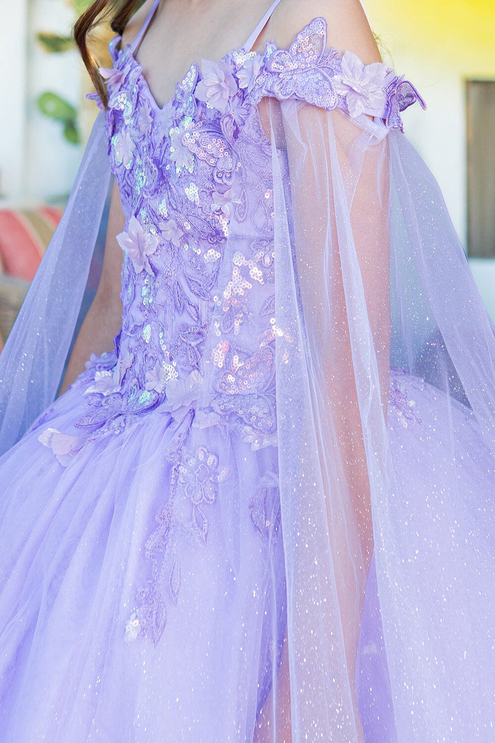 Girls Butterfly Cape Sleeve Gown STYLE NO : 8075