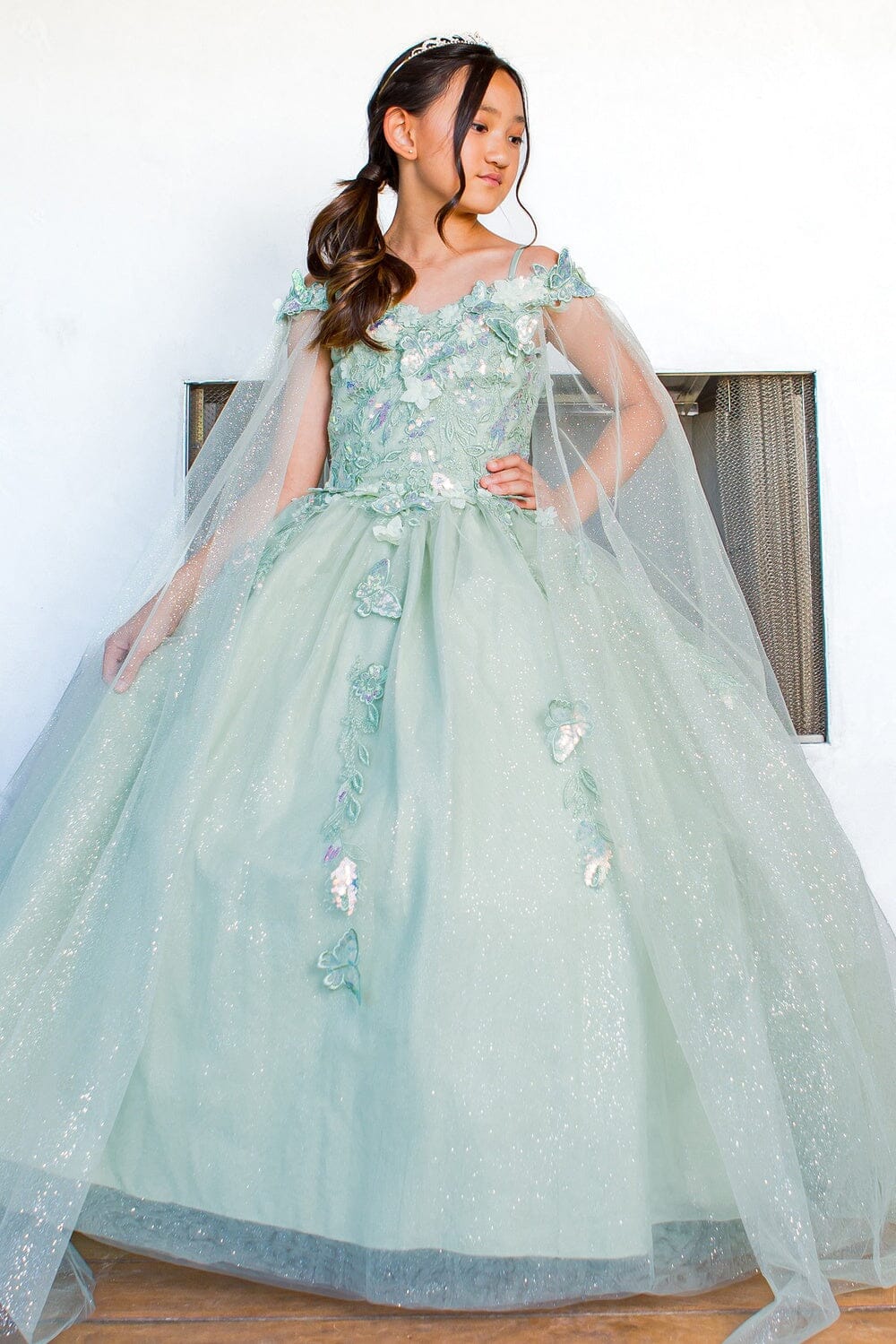 Girls Butterfly Cape Sleeve Gown STYLE NO : 8075