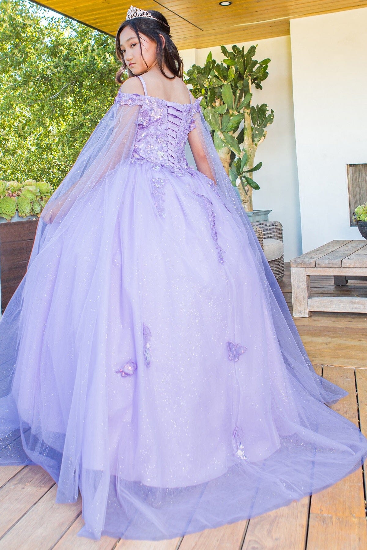 Girls Butterfly Cape Sleeve Gown STYLE NO : 8075