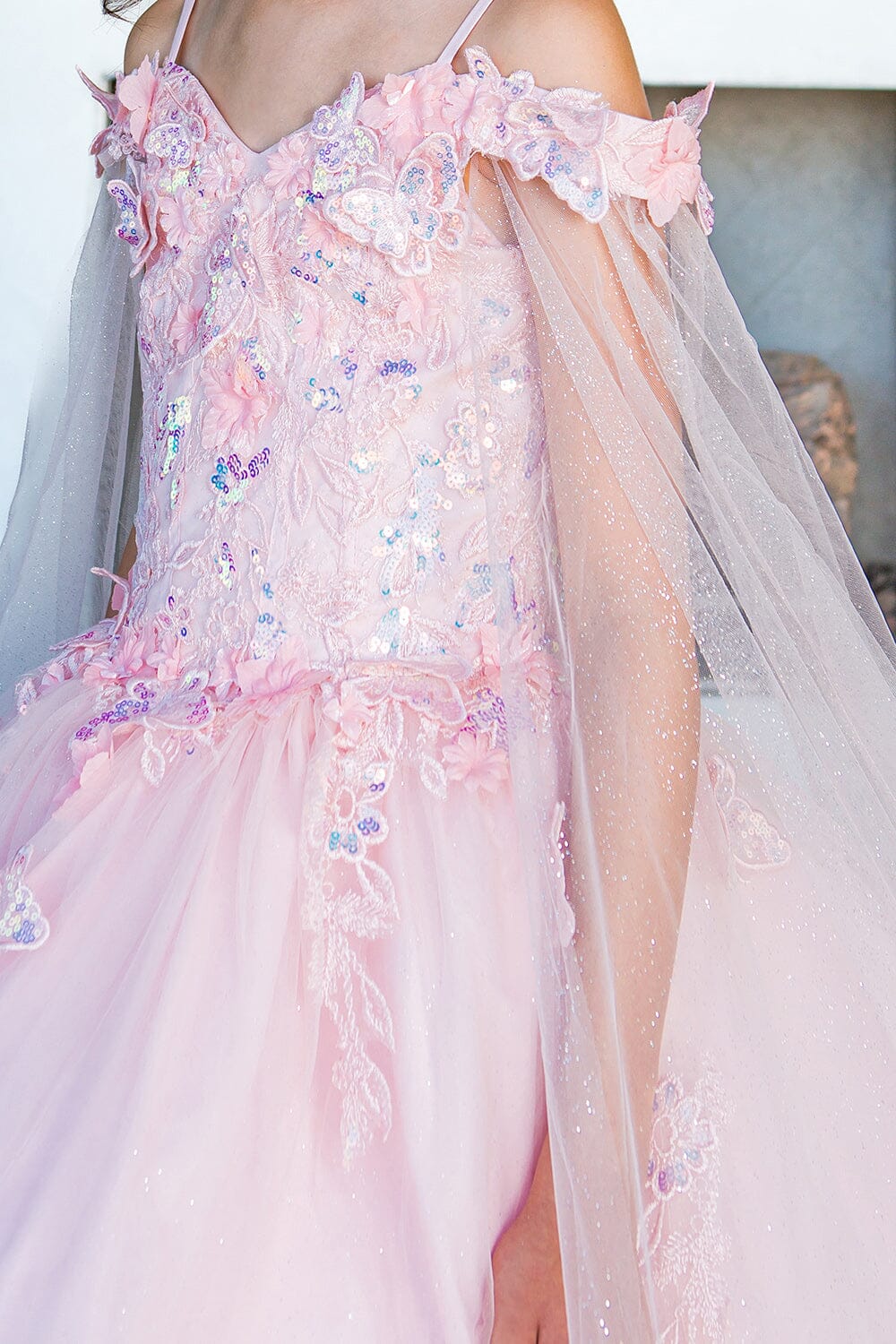 Girls Butterfly Cape Sleeve Gown STYLE NO : 8075