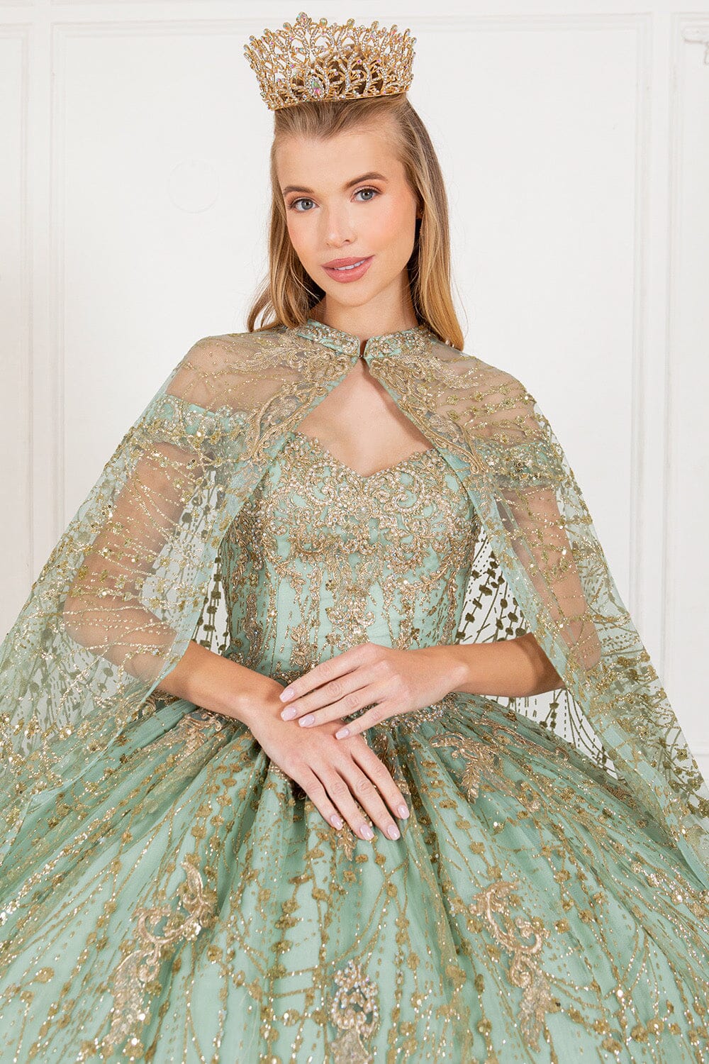 GLITTER CAPE BALL GOWN