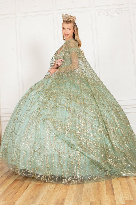 GLITTER CAPE BALL GOWN