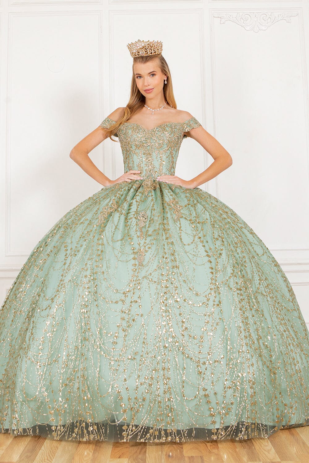 GLITTER CAPE BALL GOWN