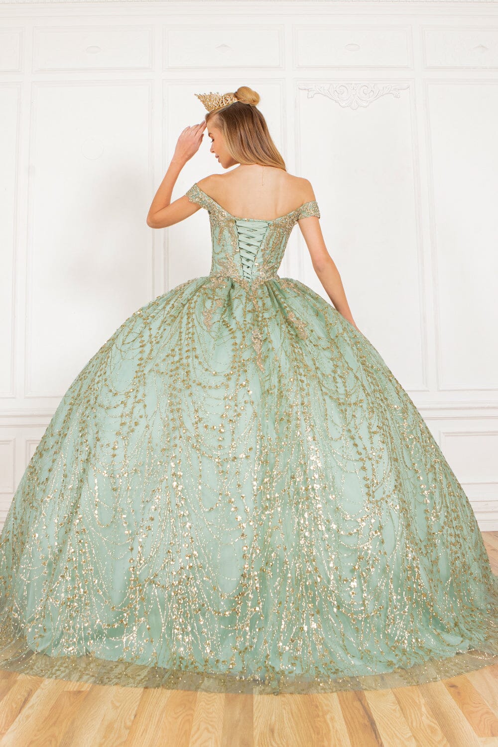 GLITTER CAPE BALL GOWN