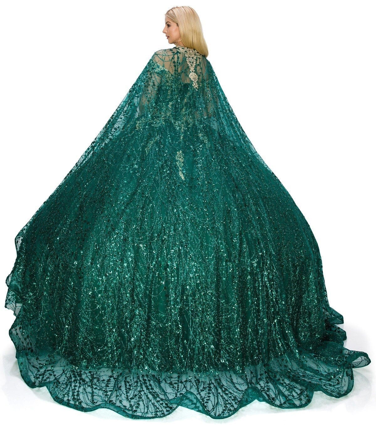 GLITTER CAPE BALL GOWN