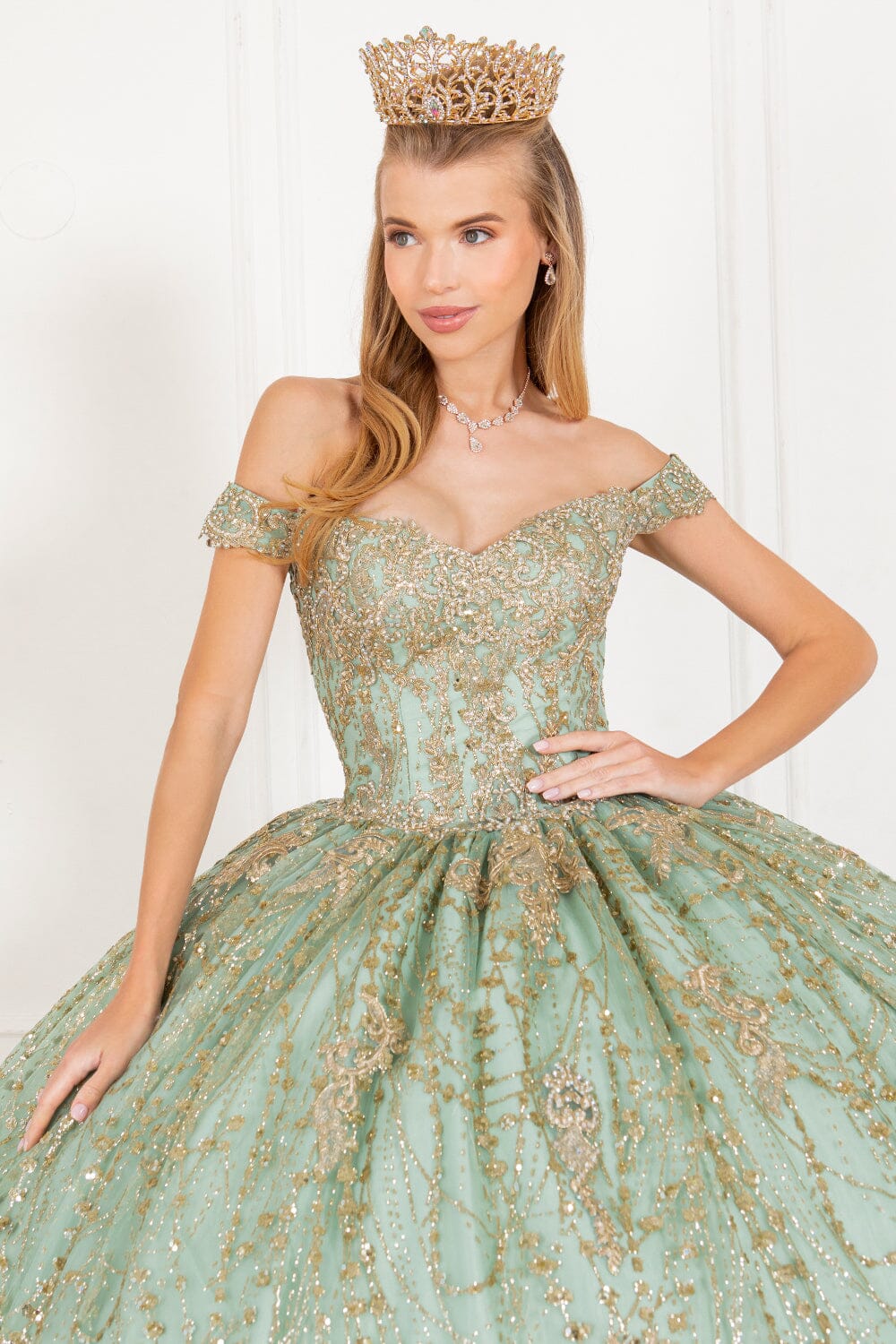 GLITTER CAPE BALL GOWN