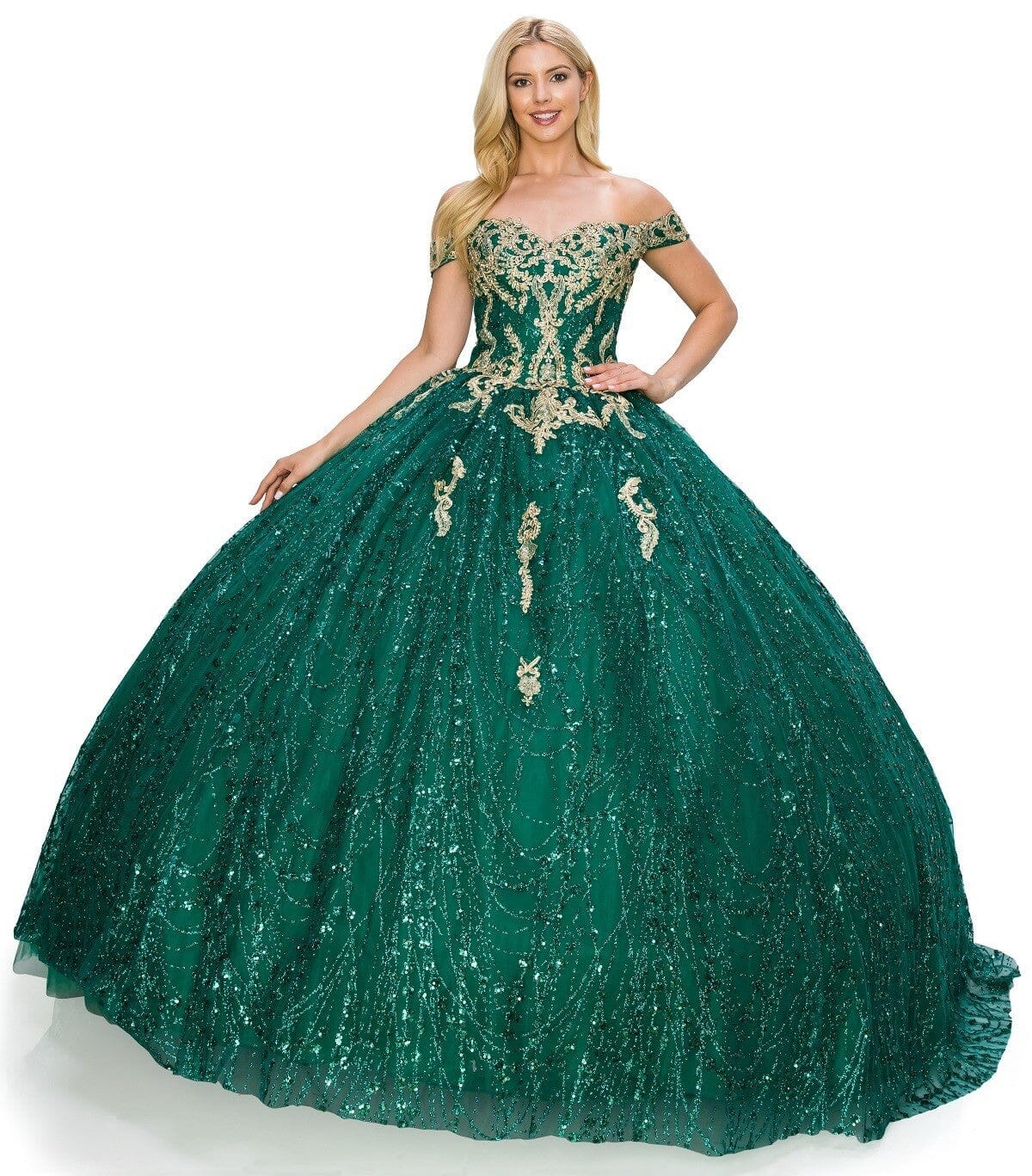 GLITTER CAPE BALL GOWN
