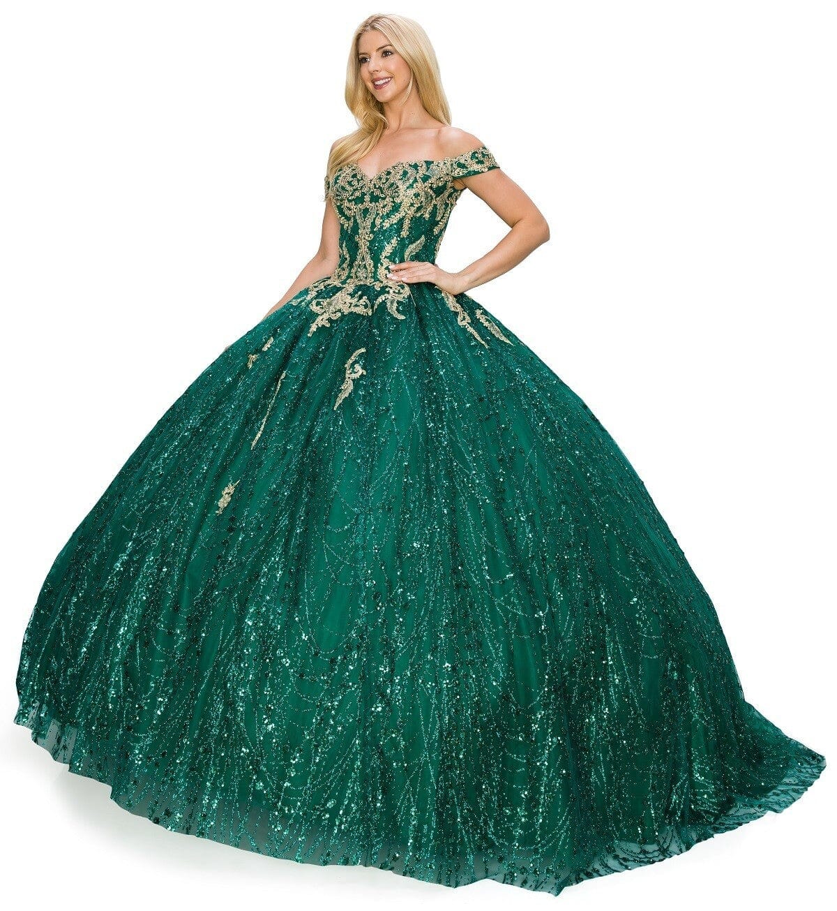 GLITTER CAPE BALL GOWN