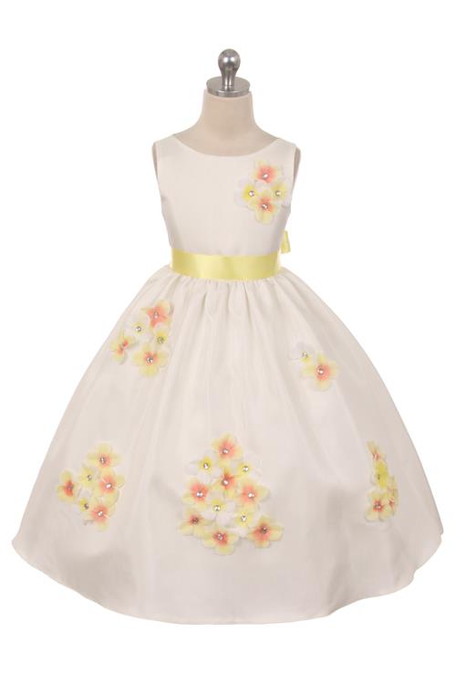 Style No. 204-F Shantung Dress Decorated with Flower Petals
