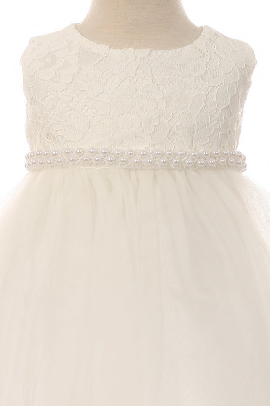 Style No. 456B-C Lace Dress w/ Thick Pearl Trim