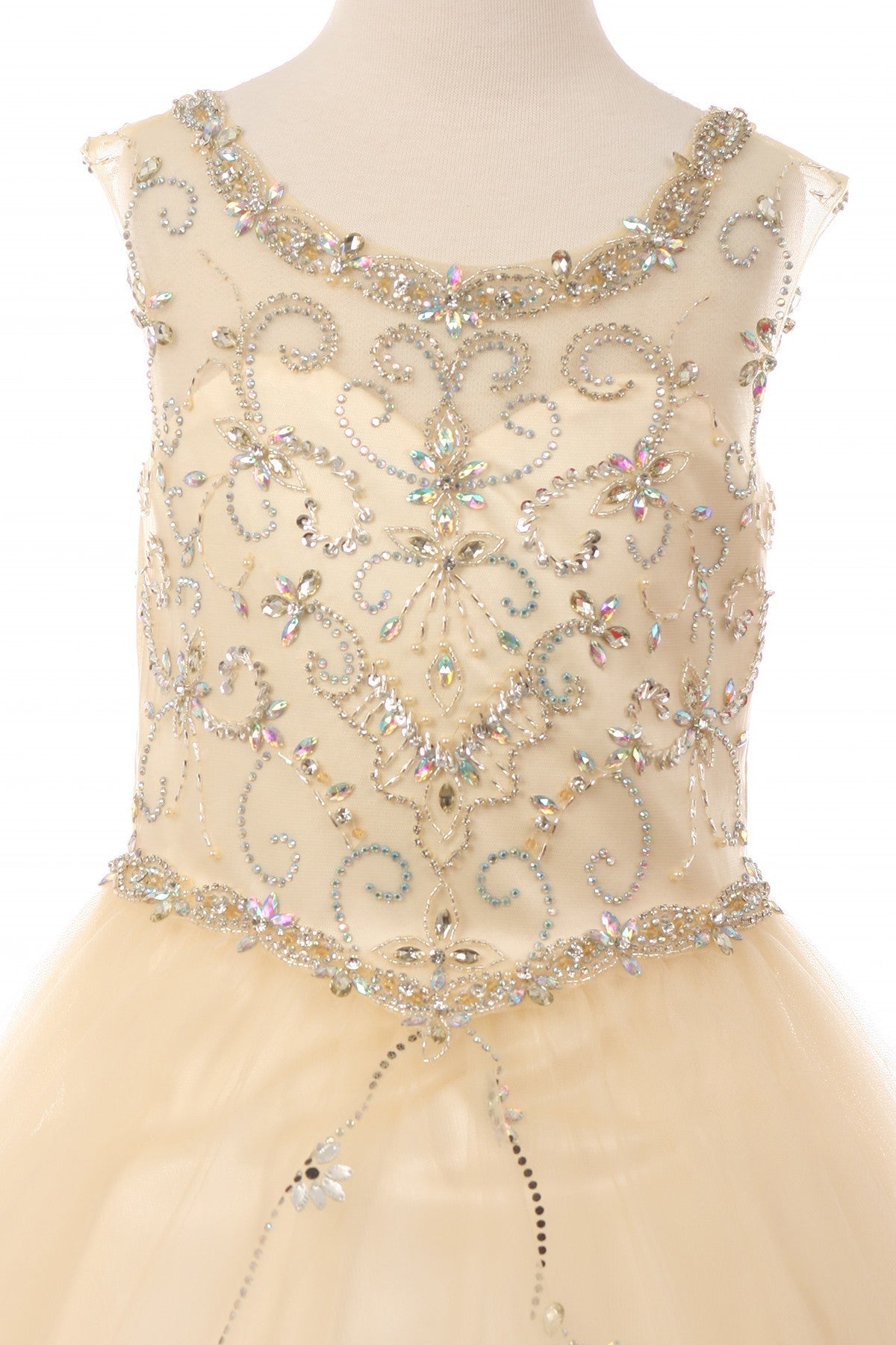 Style #8005 Gorgeous Elegant hand beaded rhinestone Bateau neckline dress