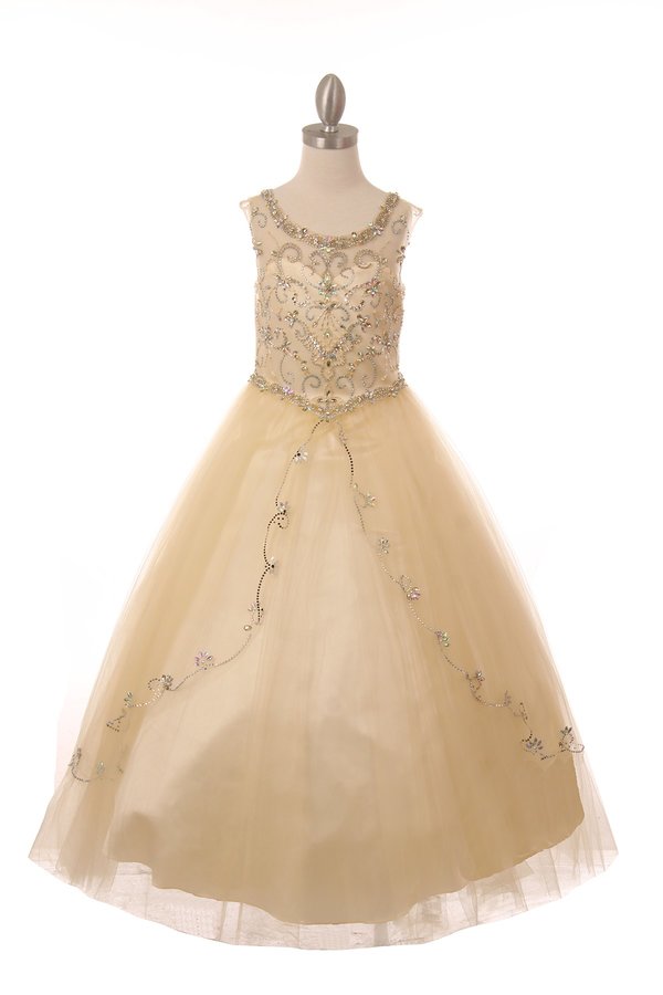 Style #8005 Gorgeous Elegant hand beaded rhinestone Bateau neckline dress