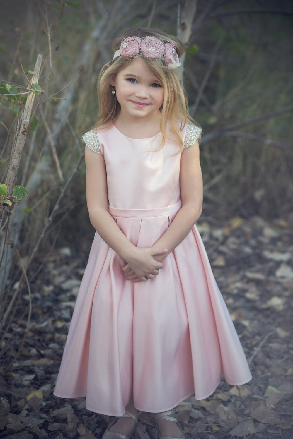 Dull Satin dress with beaded short sleeves Style #201