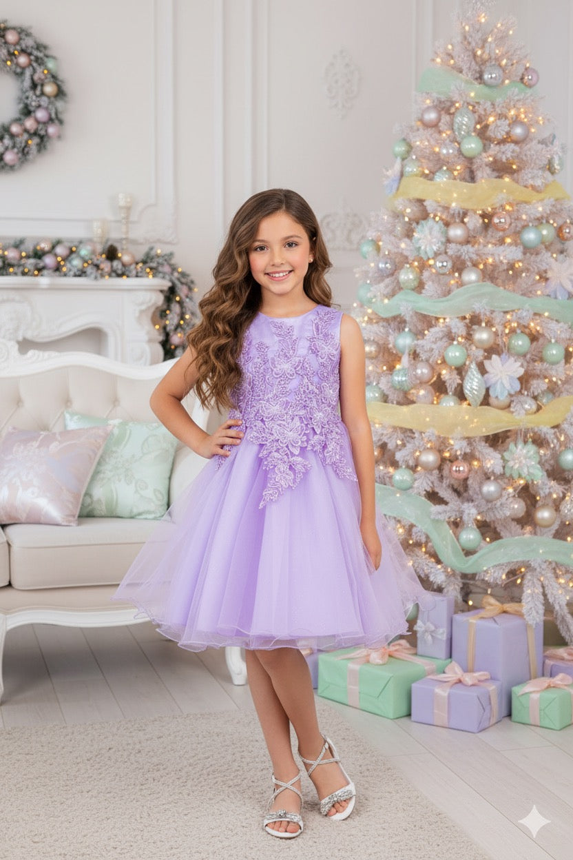 STYLE NO : 9150 super cute butterfly lace dress with glitter tulle dress