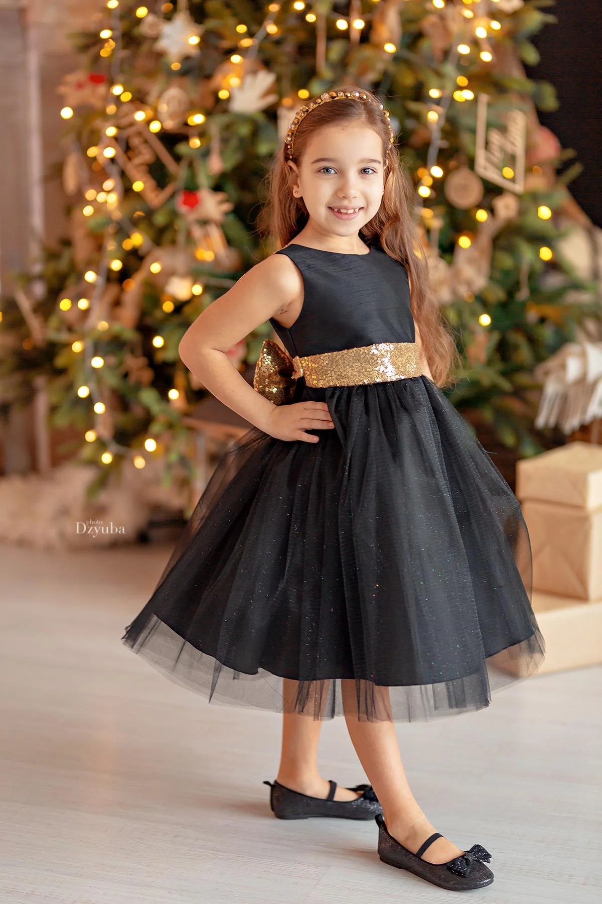Gold Sequin Back V Dress Royal Black