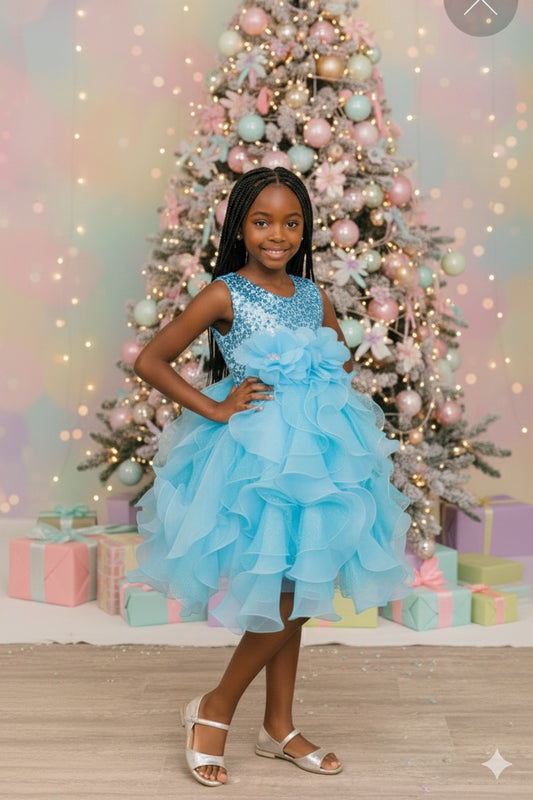 Ruffle Lace BLUE Dress STYLE NO : 9179