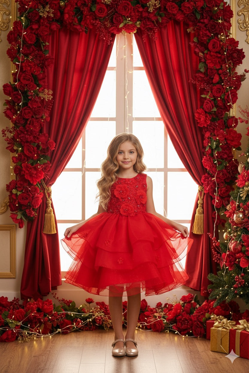 STYLE NO : 9176 FLOWER SLEEVELESS LAYERED SKIRT DRESS