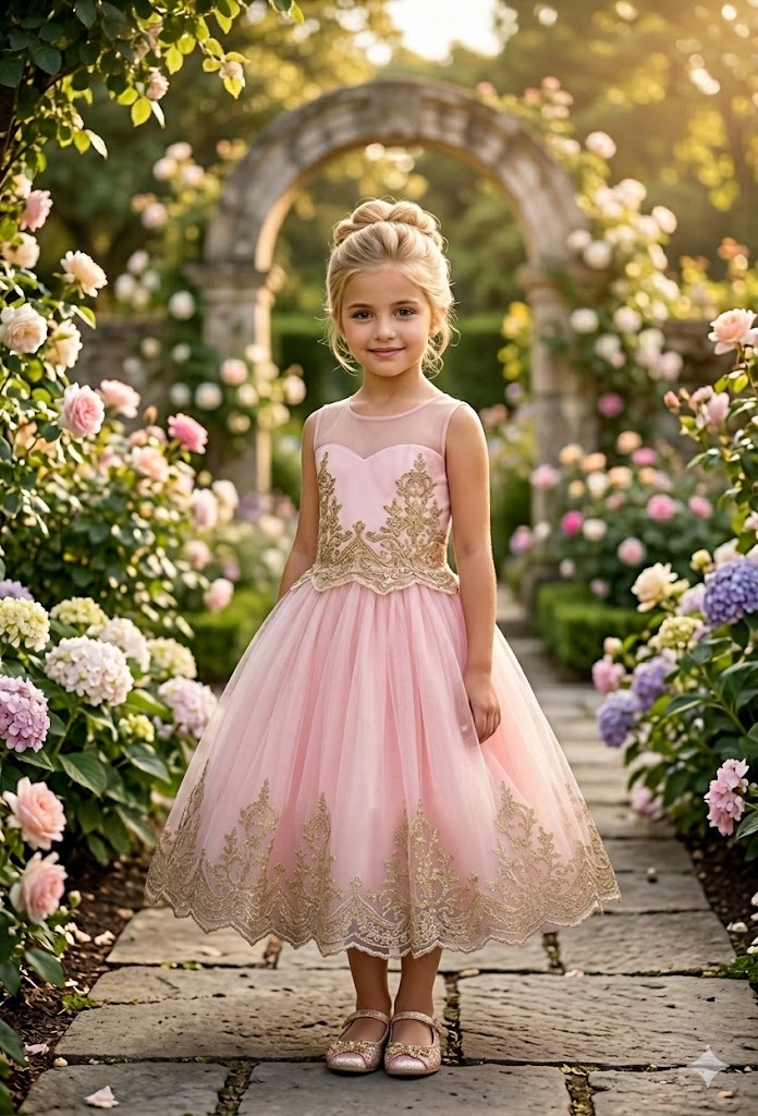 552 Embellished Gold Cording Embroidered Girls Dress