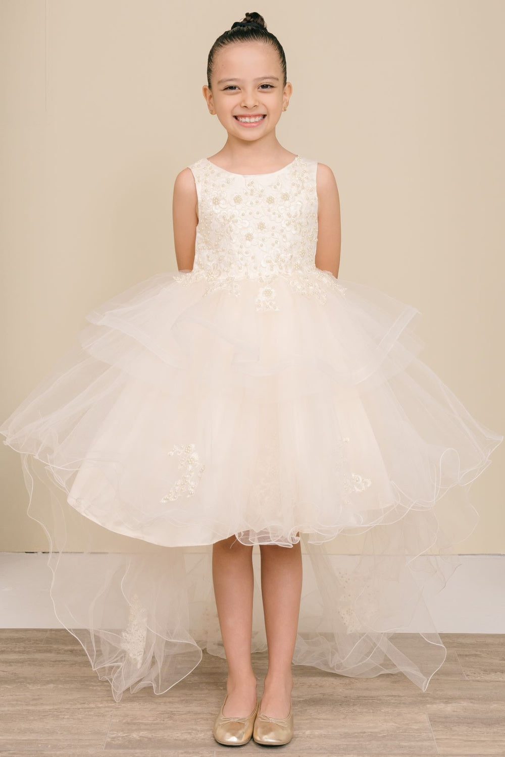 ✨ “Celestial Pearl Lace Gown” – Elegant Girls Dress STYLE NO : 9120